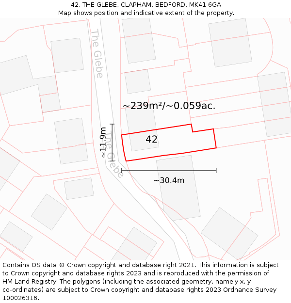 42, THE GLEBE, CLAPHAM, BEDFORD, MK41 6GA: Plot and title map