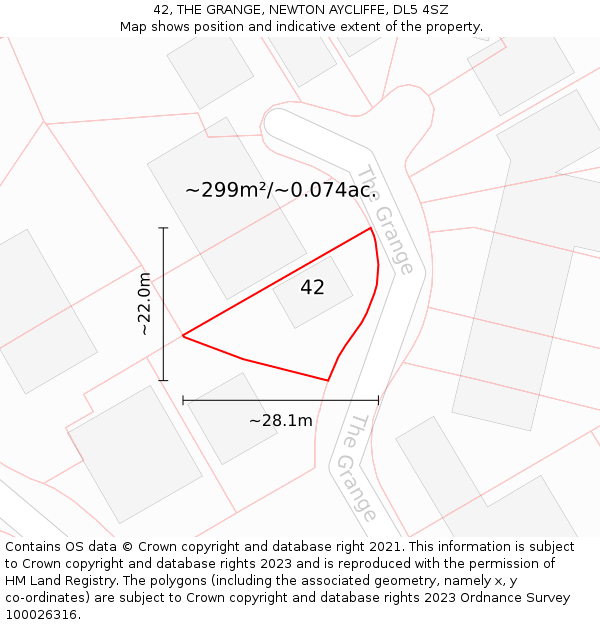 42, THE GRANGE, NEWTON AYCLIFFE, DL5 4SZ: Plot and title map