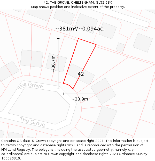 42, THE GROVE, CHELTENHAM, GL52 6SX: Plot and title map