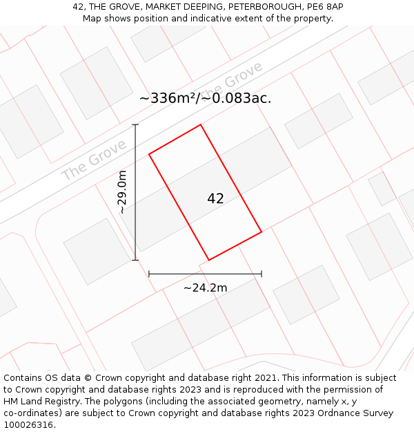 42, THE GROVE, MARKET DEEPING, PETERBOROUGH, PE6 8AP: Plot and title map