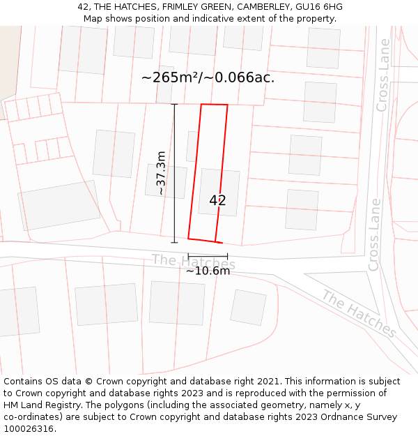 42, THE HATCHES, FRIMLEY GREEN, CAMBERLEY, GU16 6HG: Plot and title map