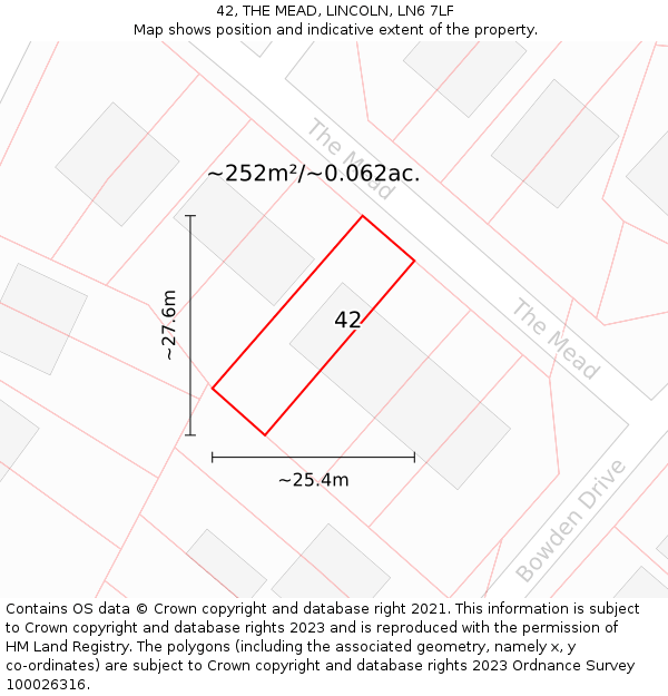 42, THE MEAD, LINCOLN, LN6 7LF: Plot and title map