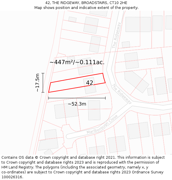 42, THE RIDGEWAY, BROADSTAIRS, CT10 2HE: Plot and title map