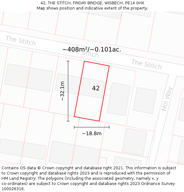 42, THE STITCH, FRIDAY BRIDGE, WISBECH, PE14 0HX: Plot and title map