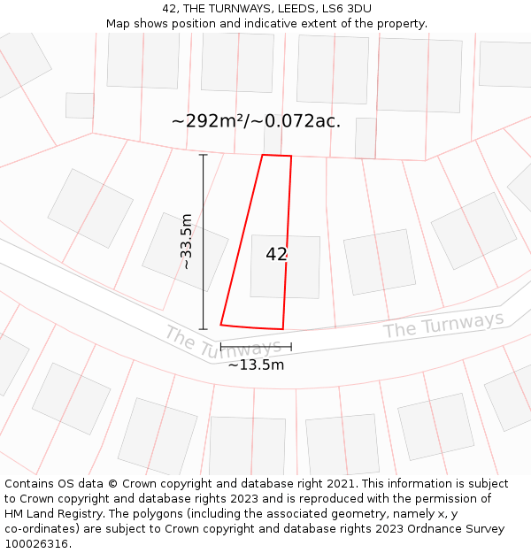 42, THE TURNWAYS, LEEDS, LS6 3DU: Plot and title map