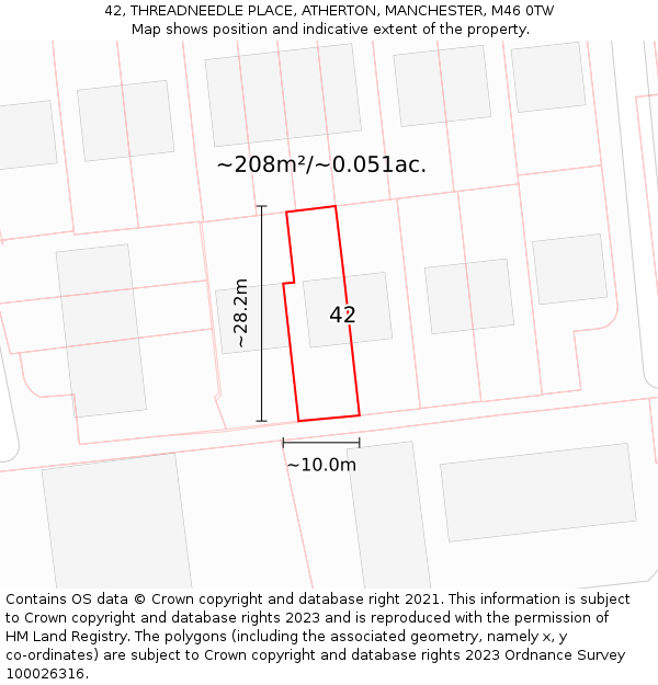 42, THREADNEEDLE PLACE, ATHERTON, MANCHESTER, M46 0TW: Plot and title map