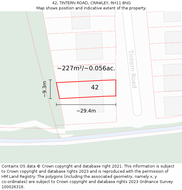 42, TINTERN ROAD, CRAWLEY, RH11 8NG: Plot and title map