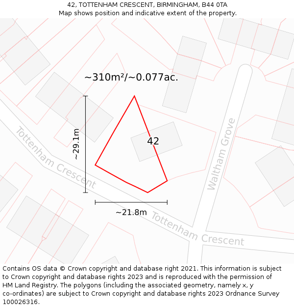 42, TOTTENHAM CRESCENT, BIRMINGHAM, B44 0TA: Plot and title map