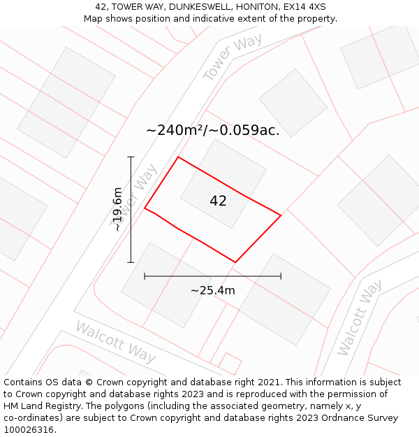 42, TOWER WAY, DUNKESWELL, HONITON, EX14 4XS: Plot and title map