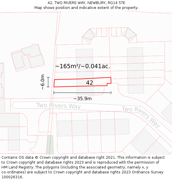 42, TWO RIVERS WAY, NEWBURY, RG14 5TE: Plot and title map