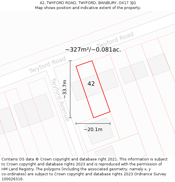 42, TWYFORD ROAD, TWYFORD, BANBURY, OX17 3JG: Plot and title map