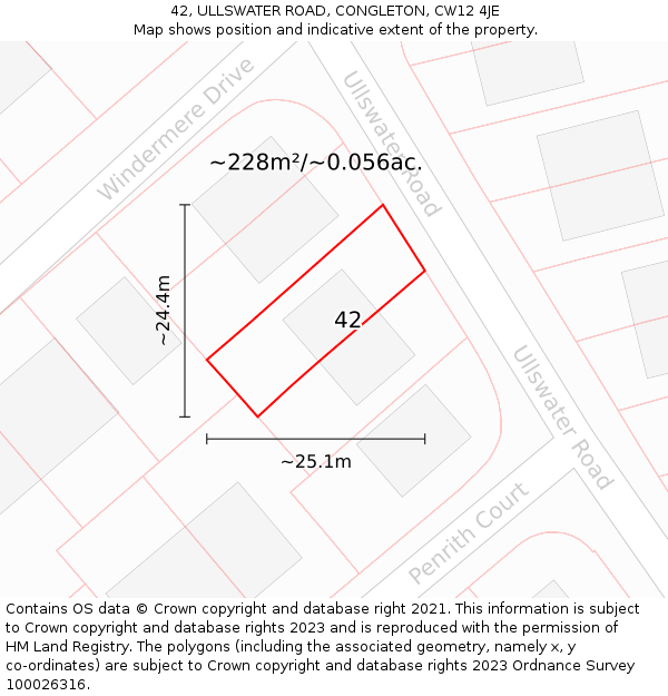 42, ULLSWATER ROAD, CONGLETON, CW12 4JE: Plot and title map