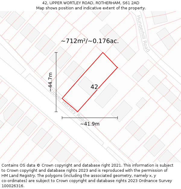 42, UPPER WORTLEY ROAD, ROTHERHAM, S61 2AD: Plot and title map