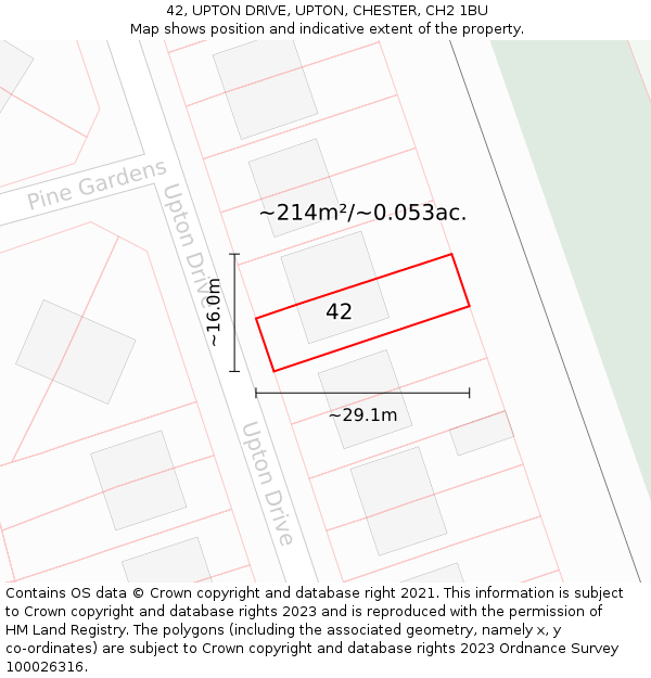 42, UPTON DRIVE, UPTON, CHESTER, CH2 1BU: Plot and title map