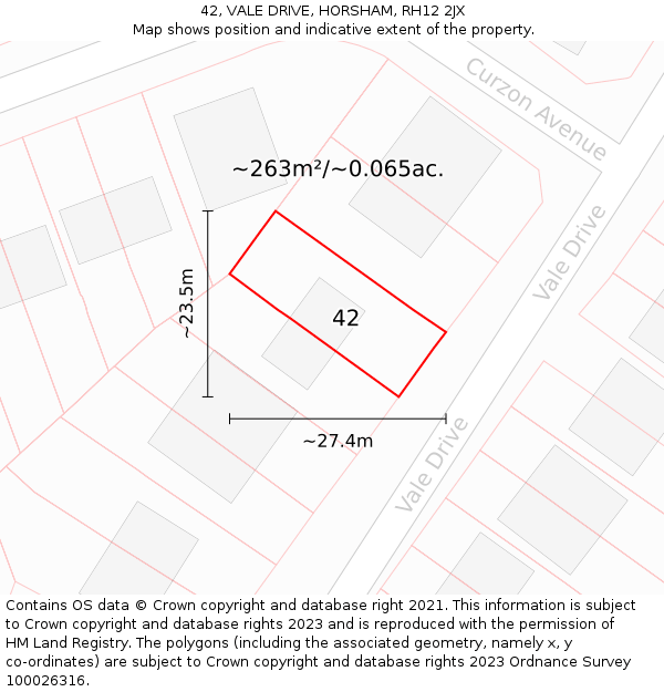 42, VALE DRIVE, HORSHAM, RH12 2JX: Plot and title map