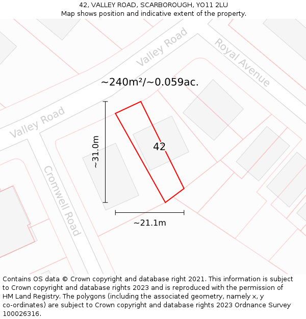 42, VALLEY ROAD, SCARBOROUGH, YO11 2LU: Plot and title map