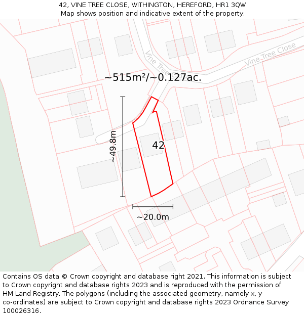 42, VINE TREE CLOSE, WITHINGTON, HEREFORD, HR1 3QW: Plot and title map