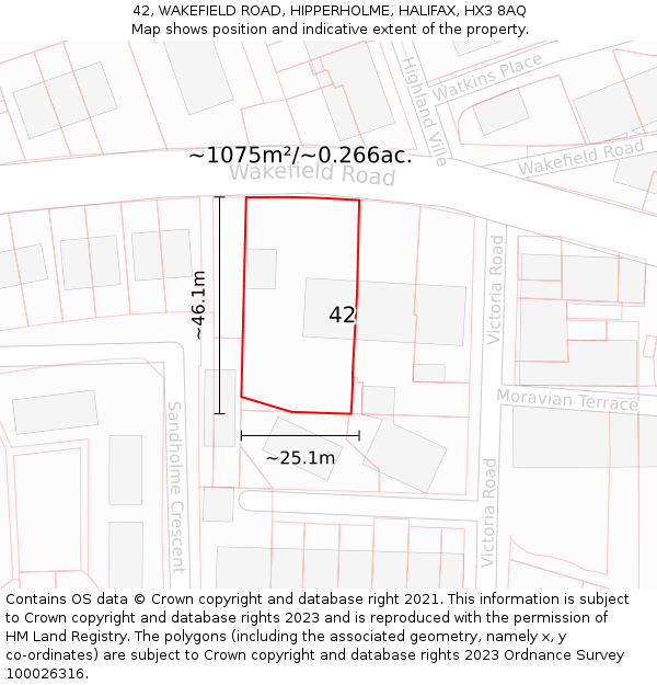 42, WAKEFIELD ROAD, HIPPERHOLME, HALIFAX, HX3 8AQ: Plot and title map