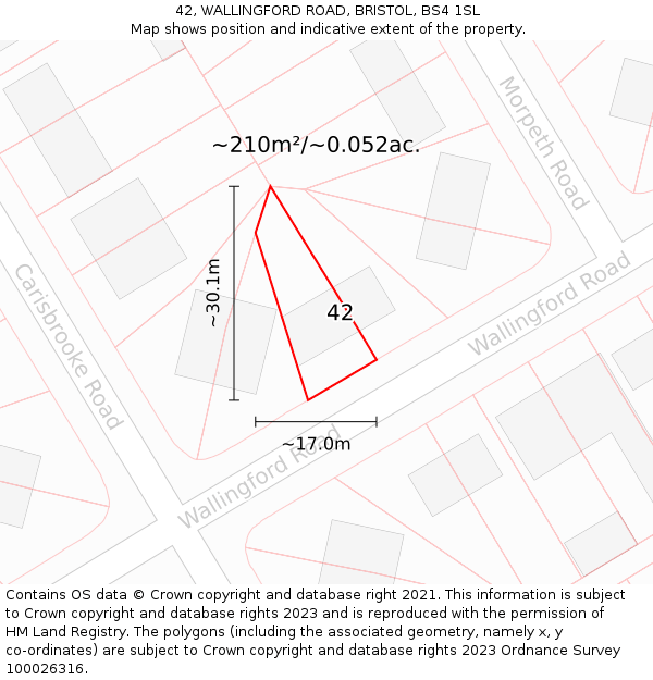 42, WALLINGFORD ROAD, BRISTOL, BS4 1SL: Plot and title map