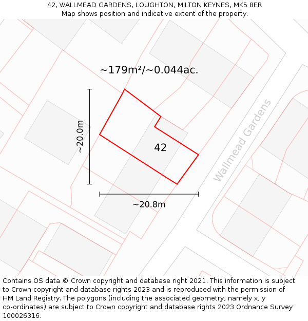 42, WALLMEAD GARDENS, LOUGHTON, MILTON KEYNES, MK5 8ER: Plot and title map