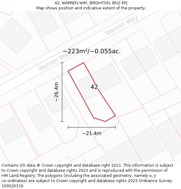 42, WARREN WAY, BRIGHTON, BN2 6PJ: Plot and title map