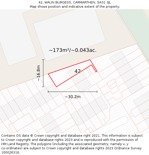 42, WAUN BURGESS, CARMARTHEN, SA31 3JL: Plot and title map