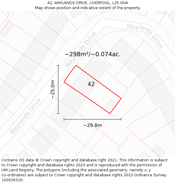 42, WAYLANDS DRIVE, LIVERPOOL, L25 0NA: Plot and title map