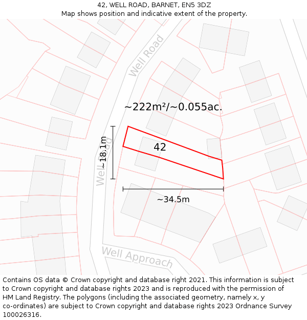 42, WELL ROAD, BARNET, EN5 3DZ: Plot and title map