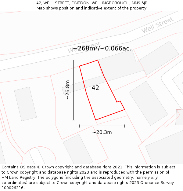 42, WELL STREET, FINEDON, WELLINGBOROUGH, NN9 5JP: Plot and title map