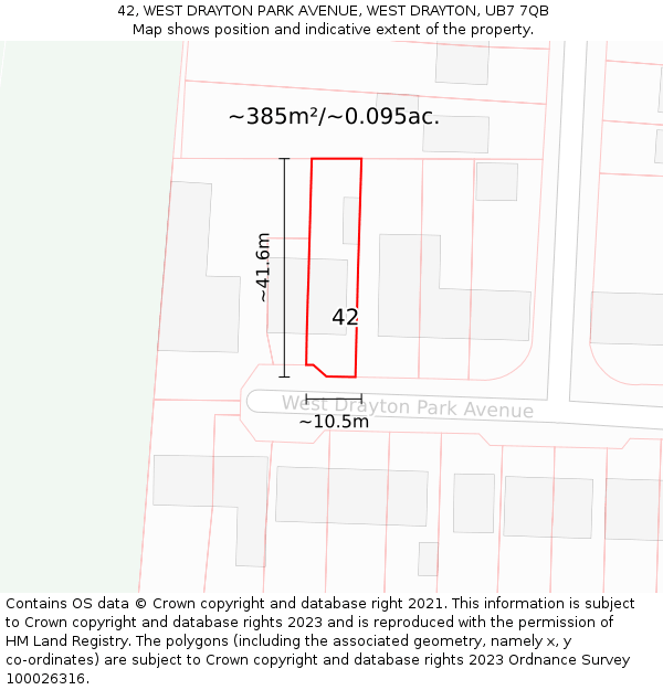 42, WEST DRAYTON PARK AVENUE, WEST DRAYTON, UB7 7QB: Plot and title map