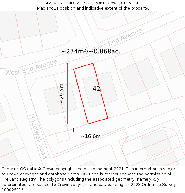 42, WEST END AVENUE, PORTHCAWL, CF36 3NF: Plot and title map