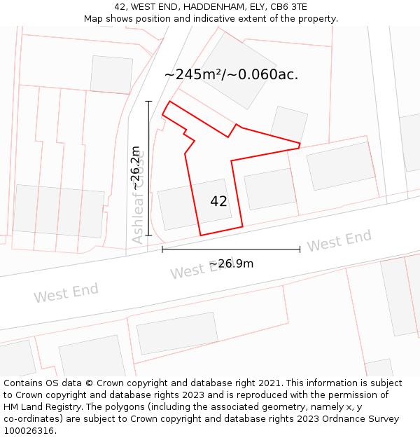 42, WEST END, HADDENHAM, ELY, CB6 3TE: Plot and title map