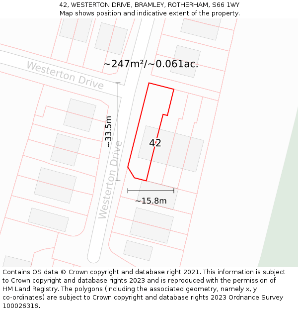 42, WESTERTON DRIVE, BRAMLEY, ROTHERHAM, S66 1WY: Plot and title map