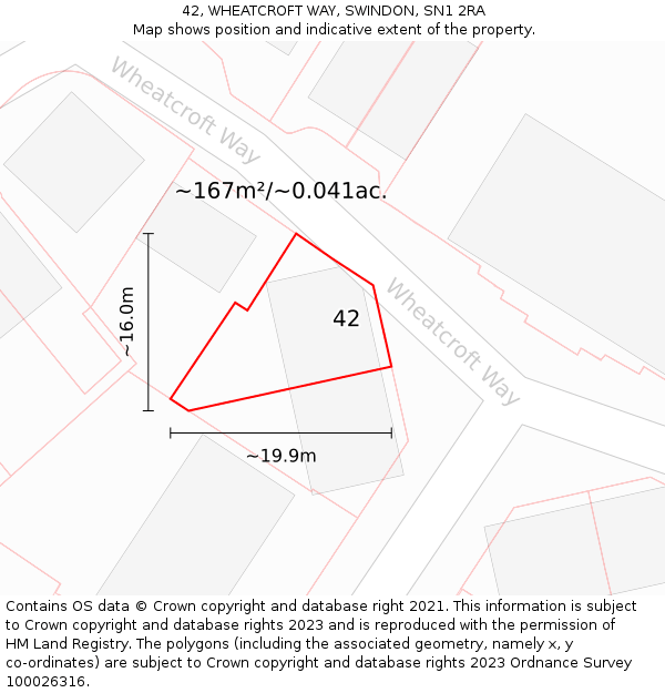 42, WHEATCROFT WAY, SWINDON, SN1 2RA: Plot and title map