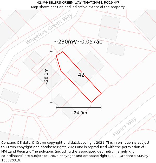 42, WHEELERS GREEN WAY, THATCHAM, RG19 4YF: Plot and title map