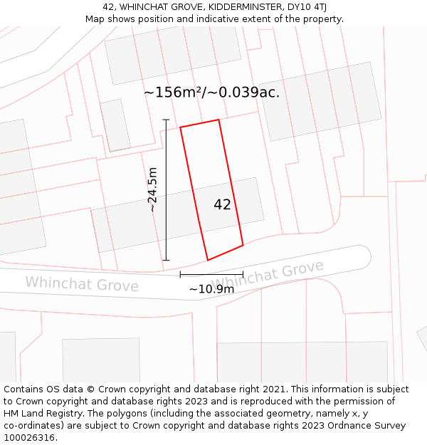 42, WHINCHAT GROVE, KIDDERMINSTER, DY10 4TJ: Plot and title map