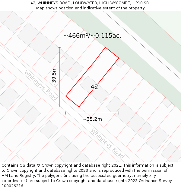 42, WHINNEYS ROAD, LOUDWATER, HIGH WYCOMBE, HP10 9RL: Plot and title map