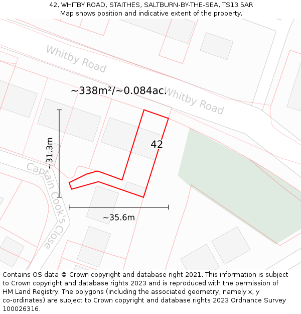 42, WHITBY ROAD, STAITHES, SALTBURN-BY-THE-SEA, TS13 5AR: Plot and title map