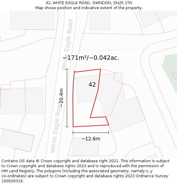 42, WHITE EAGLE ROAD, SWINDON, SN25 1TN: Plot and title map