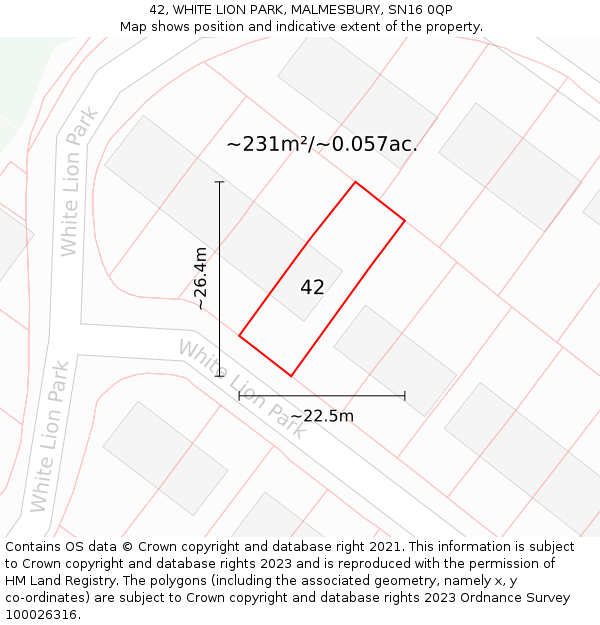 42, WHITE LION PARK, MALMESBURY, SN16 0QP: Plot and title map