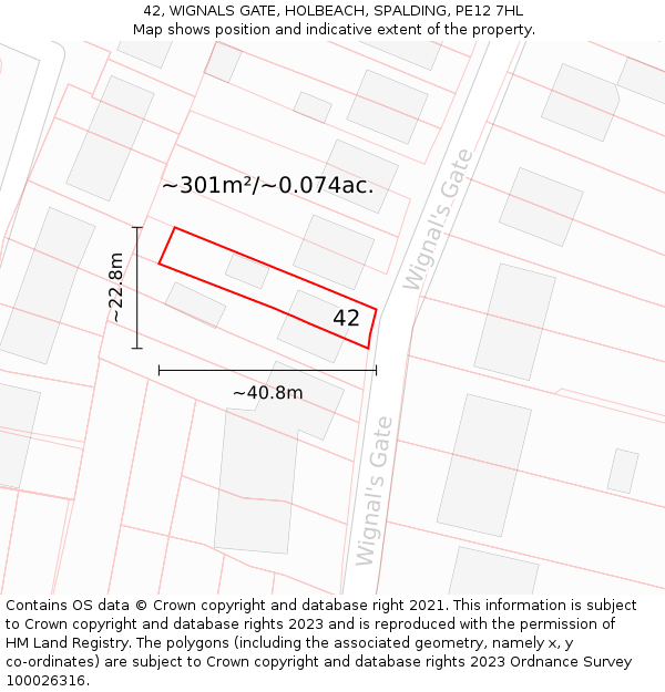 42, WIGNALS GATE, HOLBEACH, SPALDING, PE12 7HL: Plot and title map