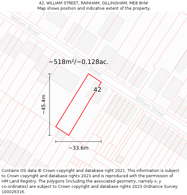 42, WILLIAM STREET, RAINHAM, GILLINGHAM, ME8 8HW: Plot and title map
