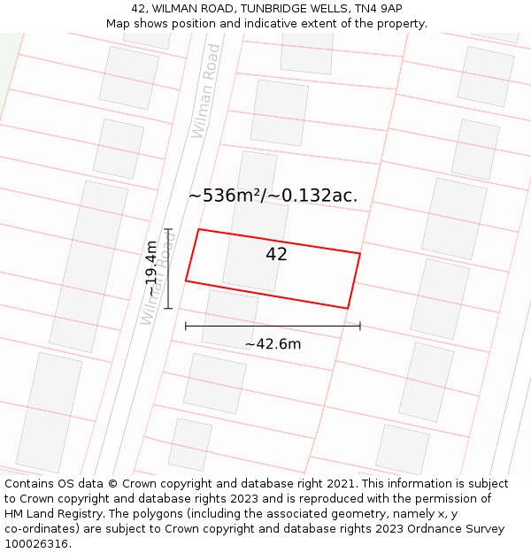 42, WILMAN ROAD, TUNBRIDGE WELLS, TN4 9AP: Plot and title map