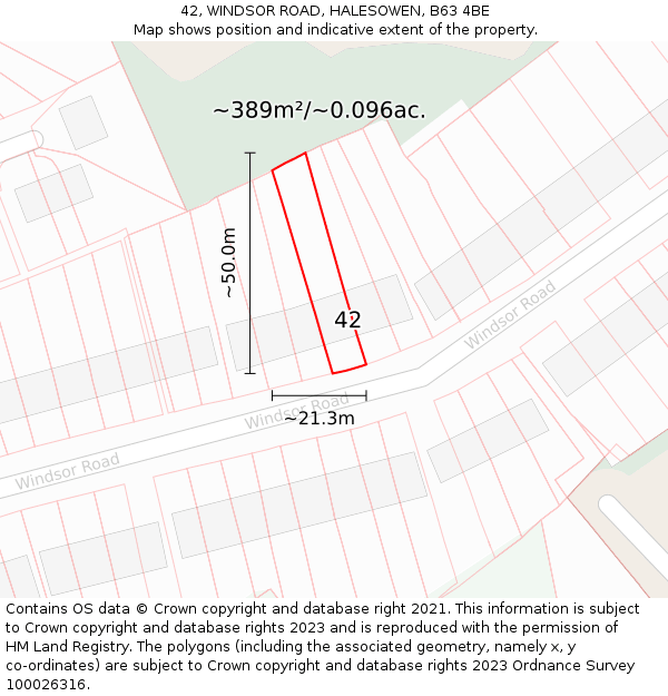 42, WINDSOR ROAD, HALESOWEN, B63 4BE: Plot and title map
