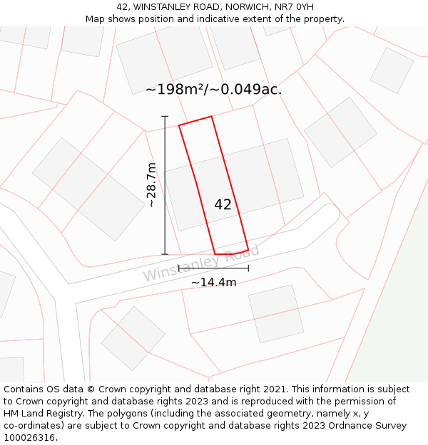 42, WINSTANLEY ROAD, NORWICH, NR7 0YH: Plot and title map