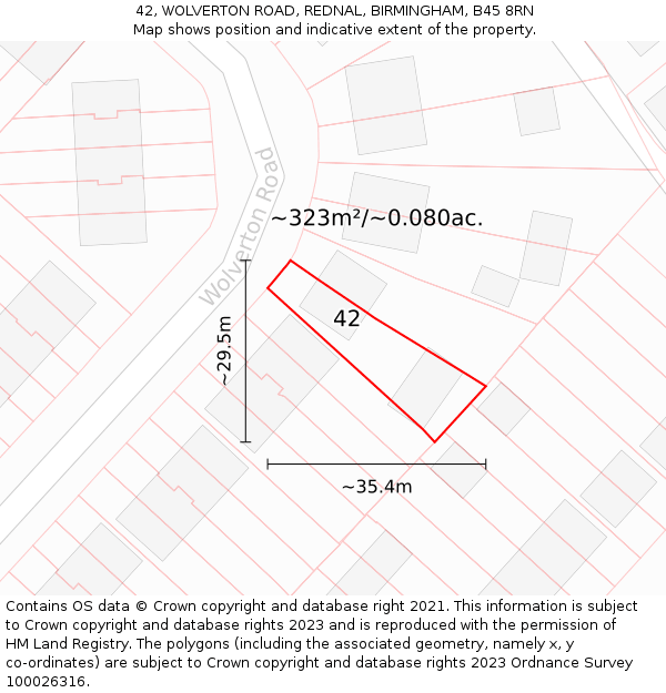 42, WOLVERTON ROAD, REDNAL, BIRMINGHAM, B45 8RN: Plot and title map