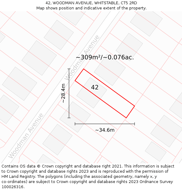 42, WOODMAN AVENUE, WHITSTABLE, CT5 2RD: Plot and title map