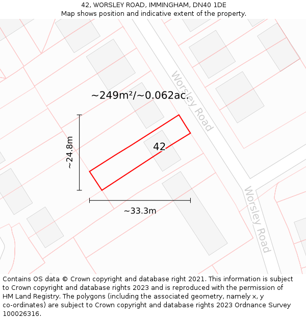 42, WORSLEY ROAD, IMMINGHAM, DN40 1DE: Plot and title map