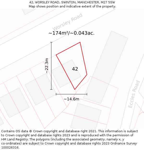 42, WORSLEY ROAD, SWINTON, MANCHESTER, M27 5SW: Plot and title map