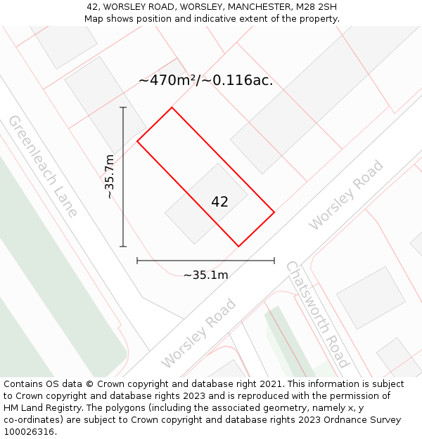 42, WORSLEY ROAD, WORSLEY, MANCHESTER, M28 2SH: Plot and title map